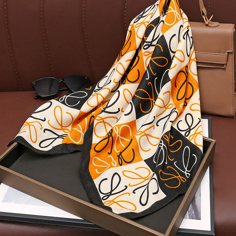 Women's Cotton Linen Square Korean Style Printed Fashion Sweet Tie Scarfs