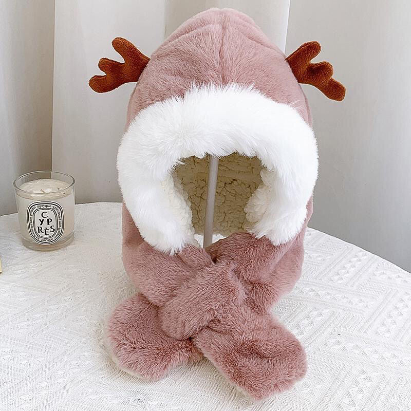 Children's Boys Thickened Warm Cute Antlers Windproof Kids' Headwear