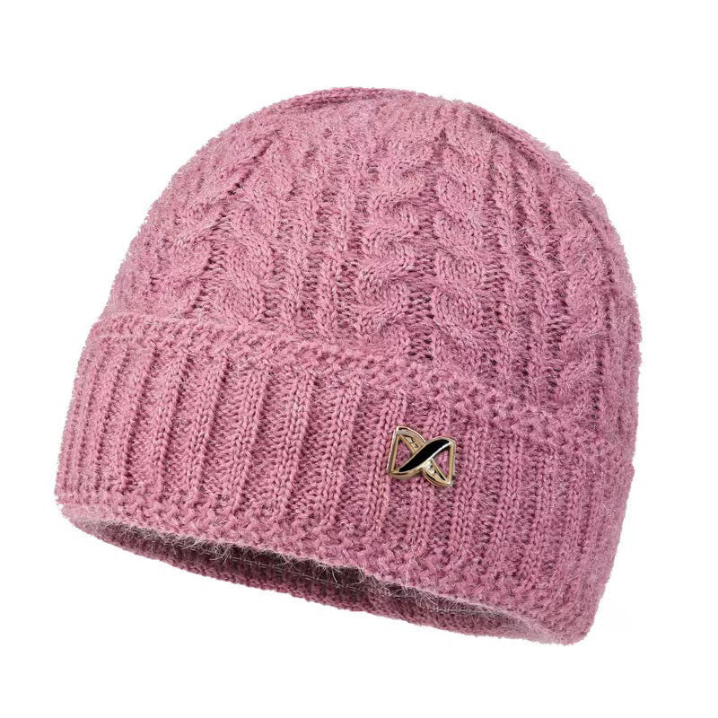 Knitted Jacquard Fleece-lined Thickened Warm Winter Woolen Grandma Hats & Caps