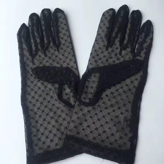 Women's Plaid Breathable Stretch Sexy Black Five-finger Driving Gloves