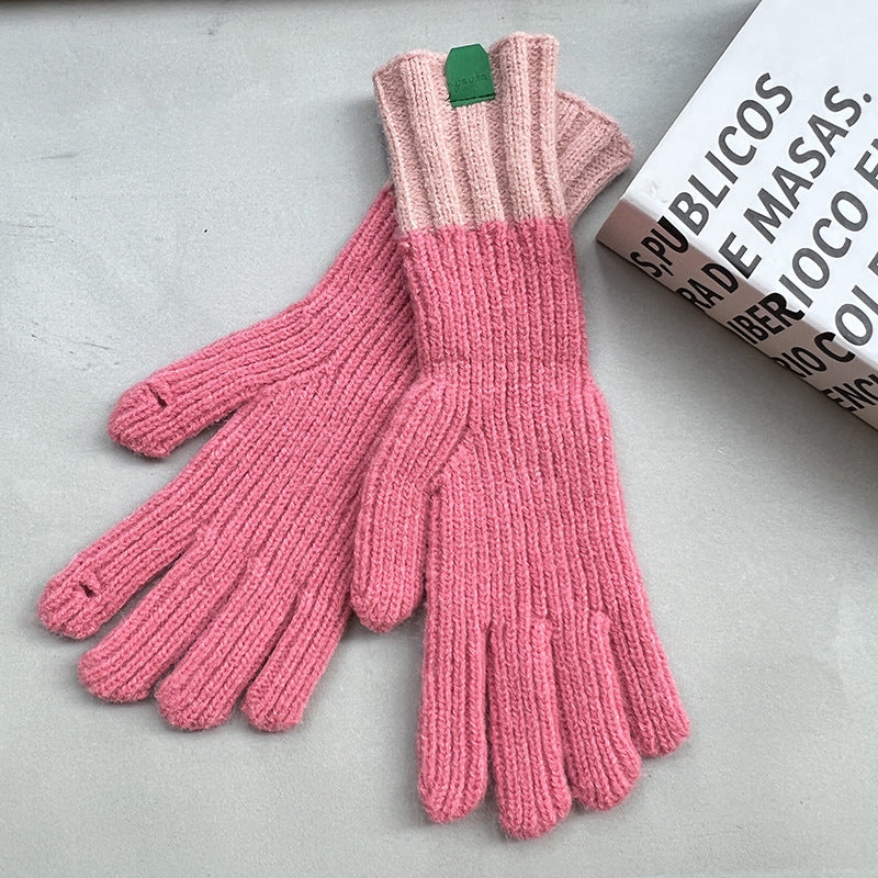 Winter Knitted Couple Warm Finger Contrast Gloves