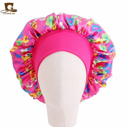 Children's Cartoon Elastic Wide-brimmed Satin Nightcap Shower Kids' Headwear