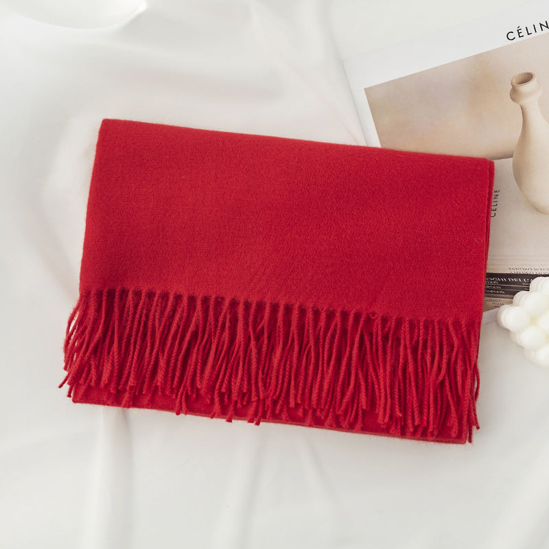 Women's Red High-grade Versatile Artificial Cashmere Solid Scarfs