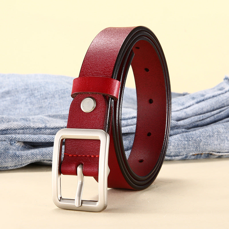 Women's & Men's Thin Narrow Black Versatile Decorative Width Jeans Genuine Leather Belts