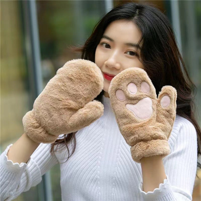 Winter Plush Thickened Warm Female Finger Cute Simple Gloves