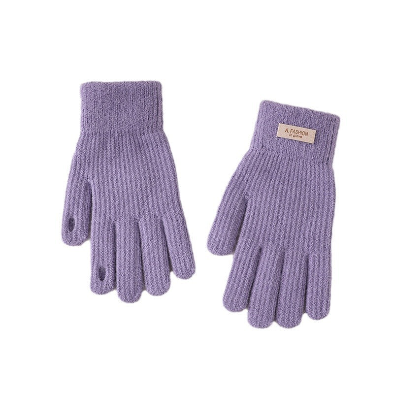 Women's & Men's Thickened Solid Color Knitted Wool Keep Warm Fleece-lined Gloves