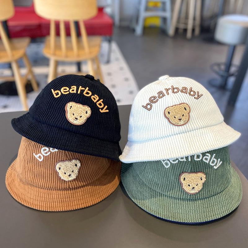 Style Hat Corduroy Cute Bear Bucket Kids' Headwear