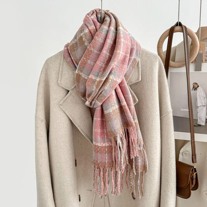 Winter Plaid Cashmere Warm Tassel Shawl Scarfs