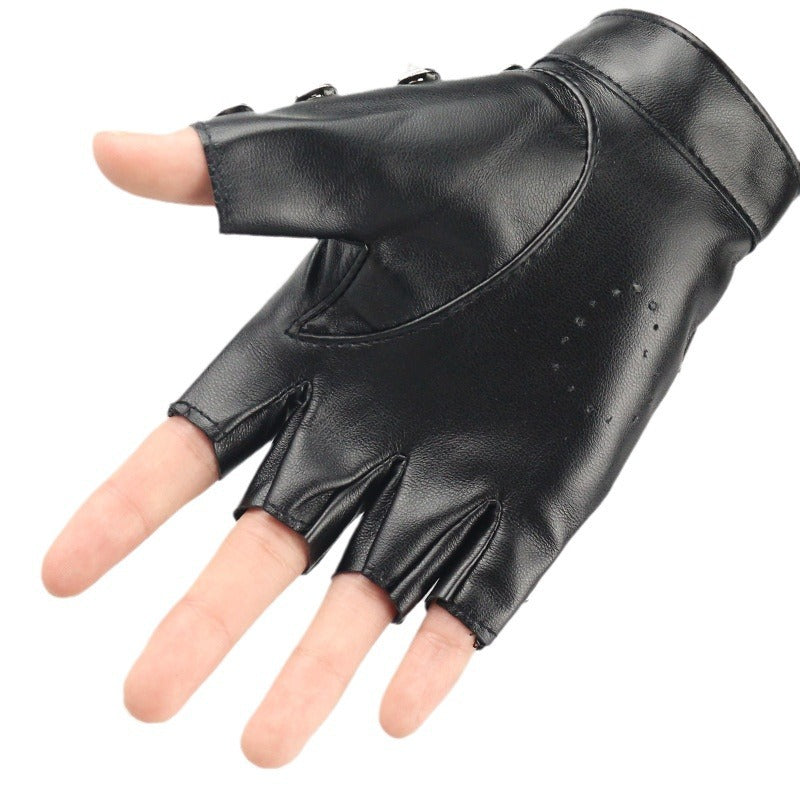 Women's Dancing Half Finger Leather Ding Design Fashion Punk Gloves