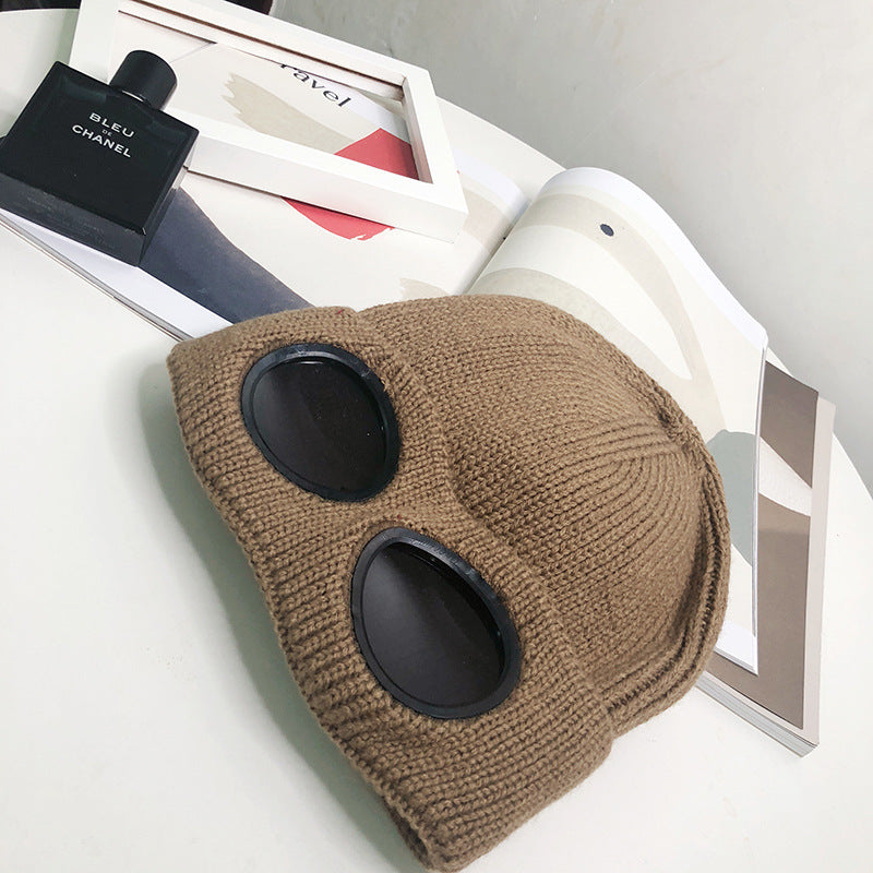 Women's & Men's Woolen Hat Pilot Glasses Plus Fluff Hats & Caps