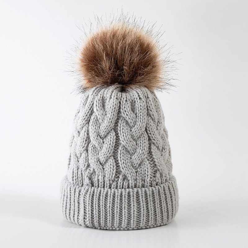 Women's Fur Ball Thickened Woolen Trendy Sleeve Twisted Kids' Headwear