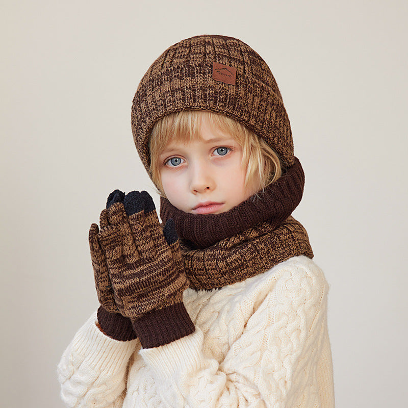 Children's Hat Three-piece Set Big Winter Warm Kids' Headwear