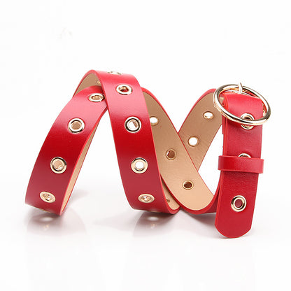 Women's Eyelet Decoration Korean Style Round Buckle Belts