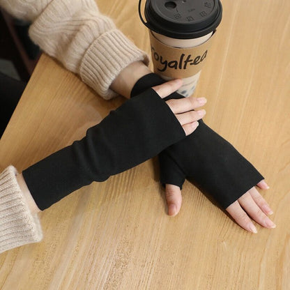 Women's Fleece-lined Half Finger Warm Wrist Protector Gloves