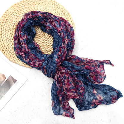 Women's Pleated Simple Silk Floral Shawl Bali Scarfs