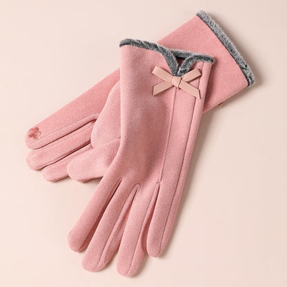 Women's Cute Bow Fleece-lined Thickened Driving Biking Gloves