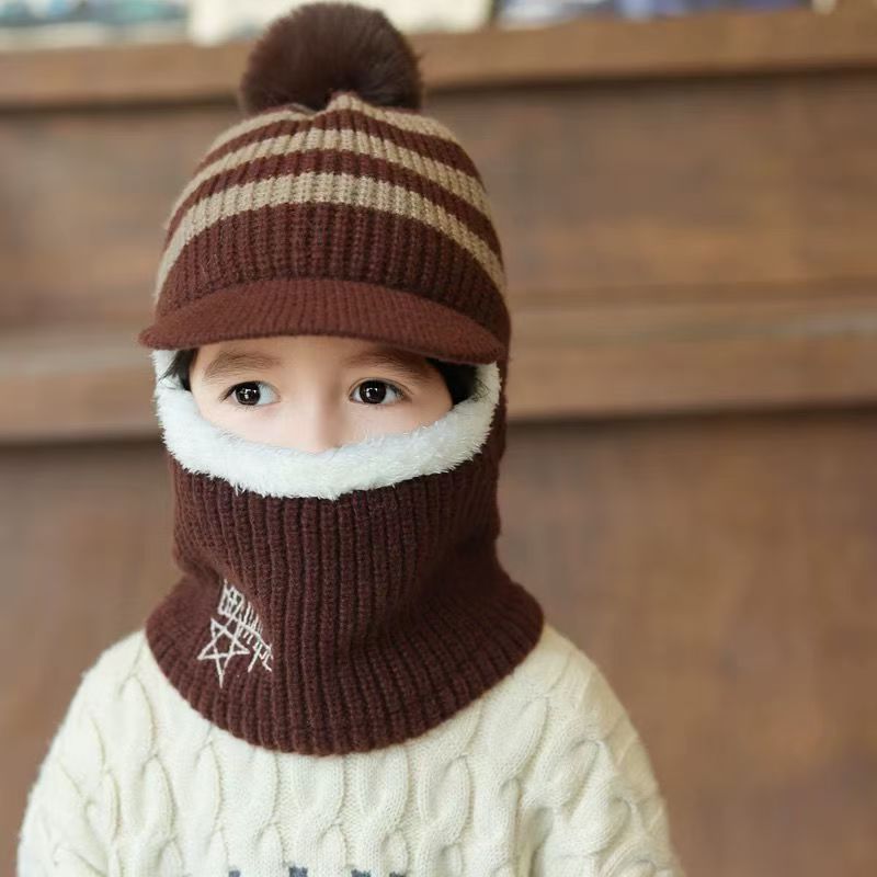 Children's Hat Fleece-lined Warm One-piece Boys Woolen Kids' Headwear