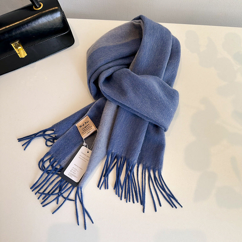 Women's & Men's Double-sided Solid Color Matching Tassel Threading Scarfs