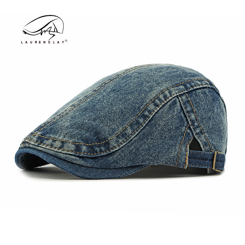 Women's & Men's Washed Denim Beret British Retro Advance Simple Casquette Hats & Caps