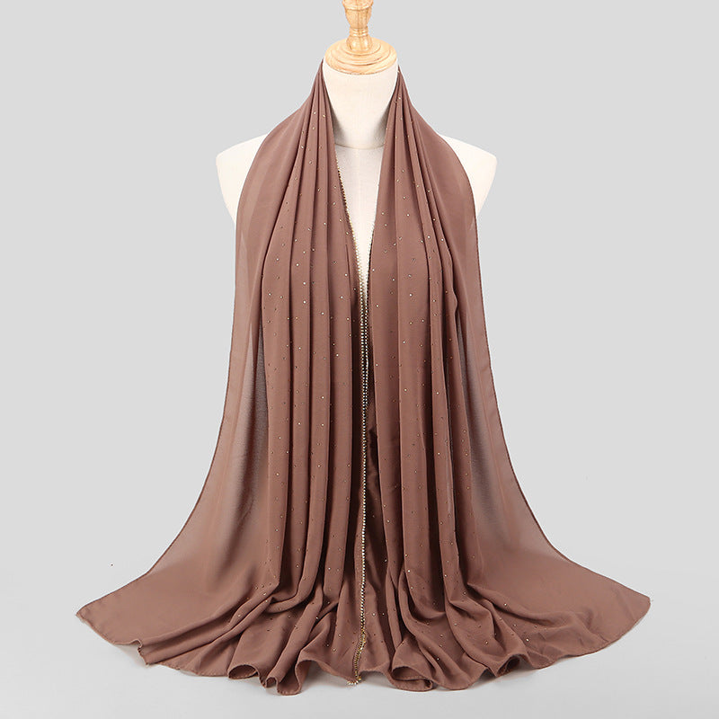 Women's Malaysia Indonesia Pearl Chiffon Diamond Long Scarfs