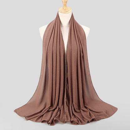 Women's Malaysia Indonesia Pearl Chiffon Diamond Long Scarfs