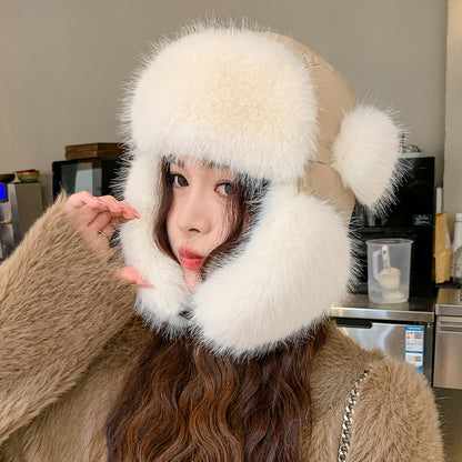 Female Winter Thickened Warm Ski Ear Protection Plush Sleeve Hats & Caps