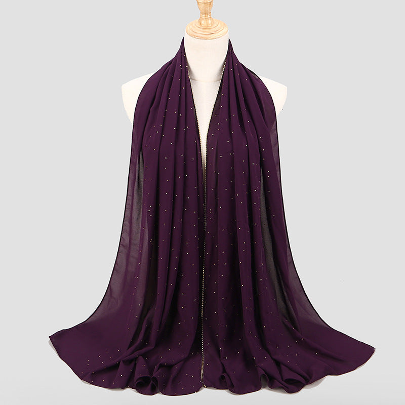 Women's Malaysia Indonesia Pearl Chiffon Diamond Long Scarfs