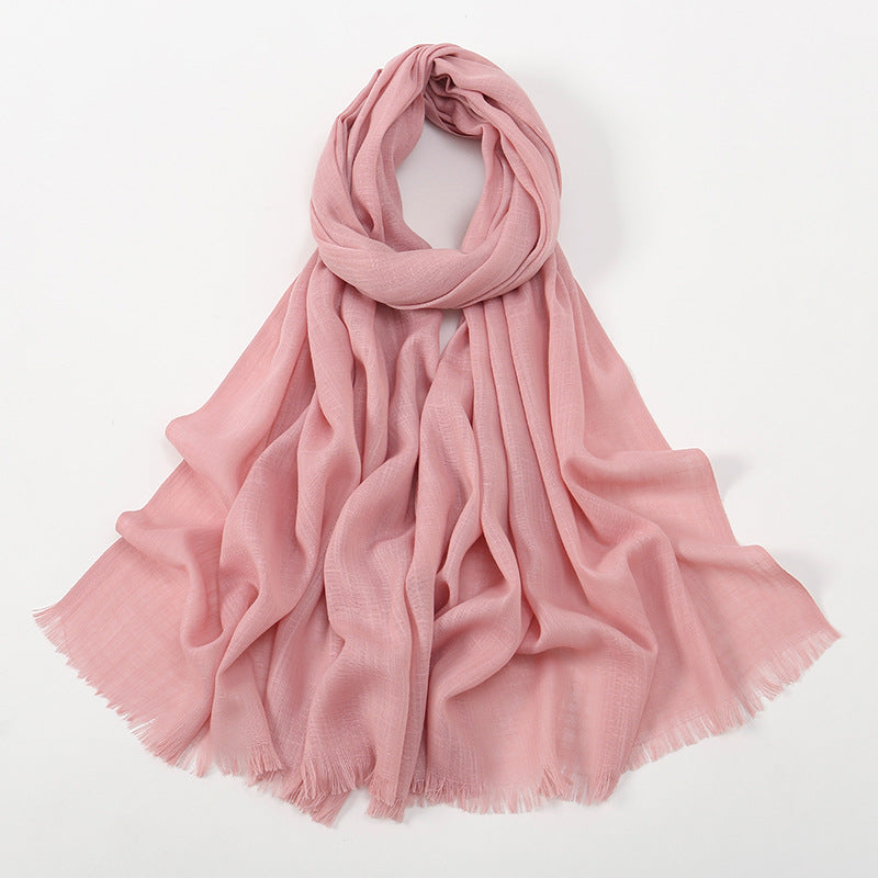 Women's Slub Cotton Solid Color Linen Feel Burrs Scarfs