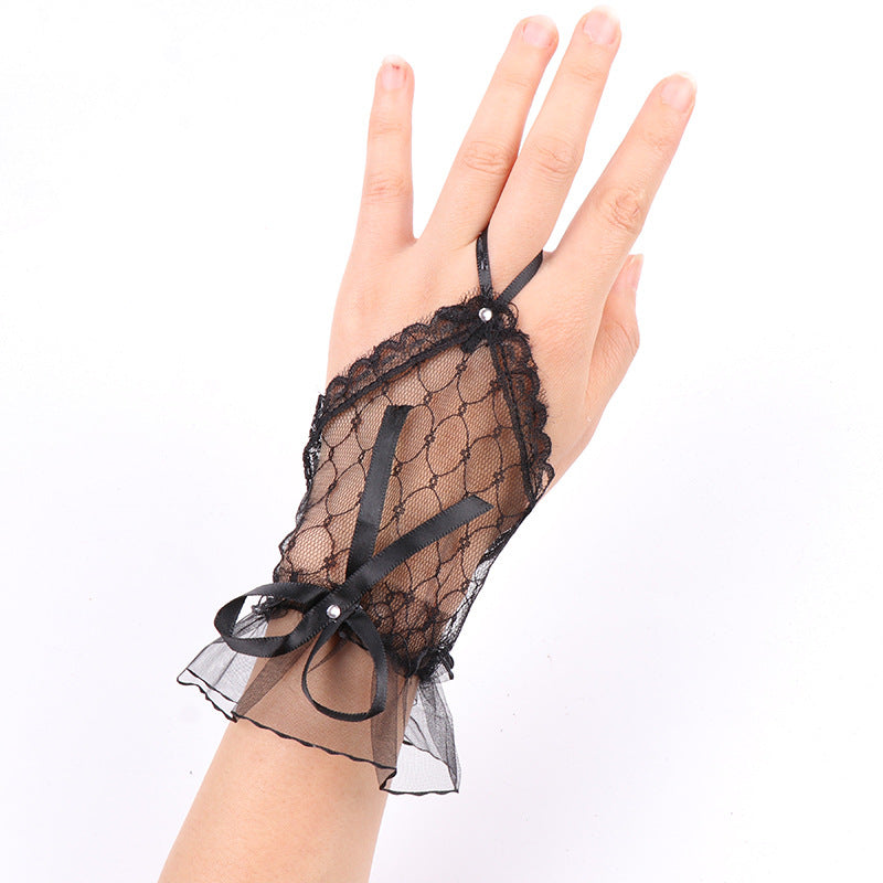 Bridal Wedding Halloween Lolita Black Mesh Gloves