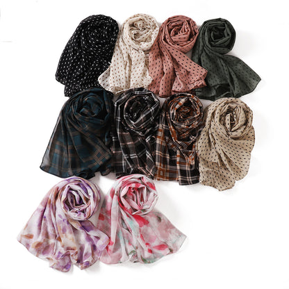 Women's Breathable Pearl Chiffon Print Collection Fashion Scarfs