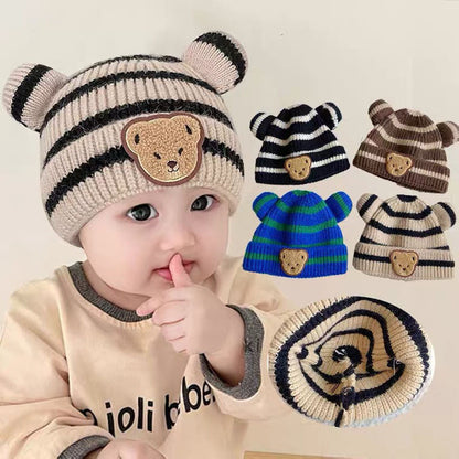 Hat Korean Style Striped Cute Bear Kids' Headwear