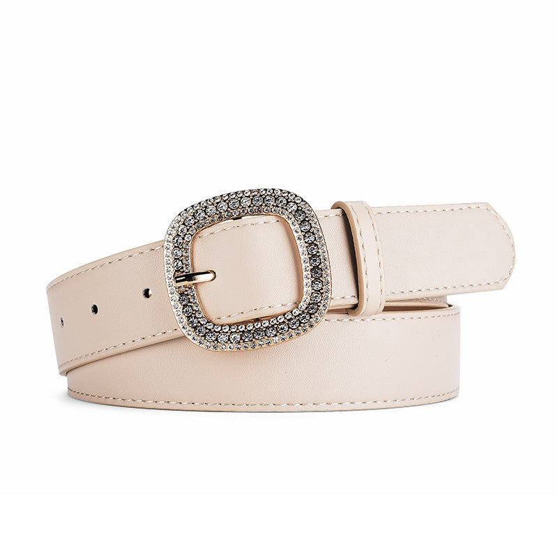 Fashion Square Buckle Rhinestone Inlaid Ladies Versatile Belts