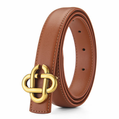 Women's Bronze Buckle Cowhide Thin Wide Simple Belts