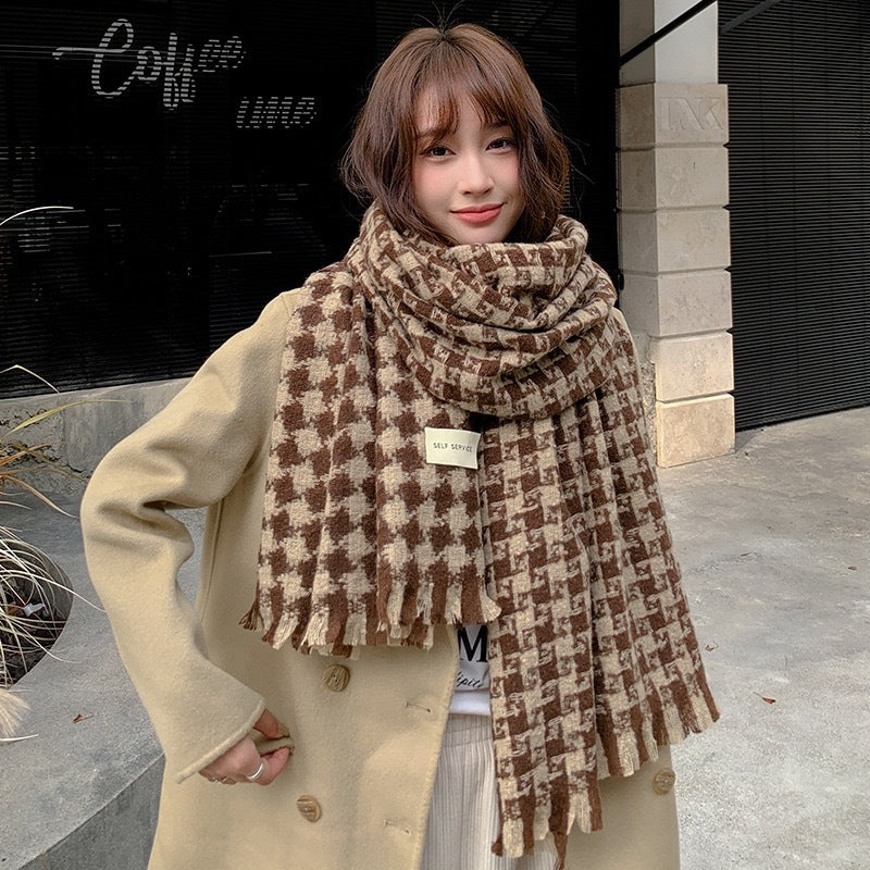 Women's Mohair Winter High-grade Plaid Artificial Cashmere Lovers Wild Warm Scarfs