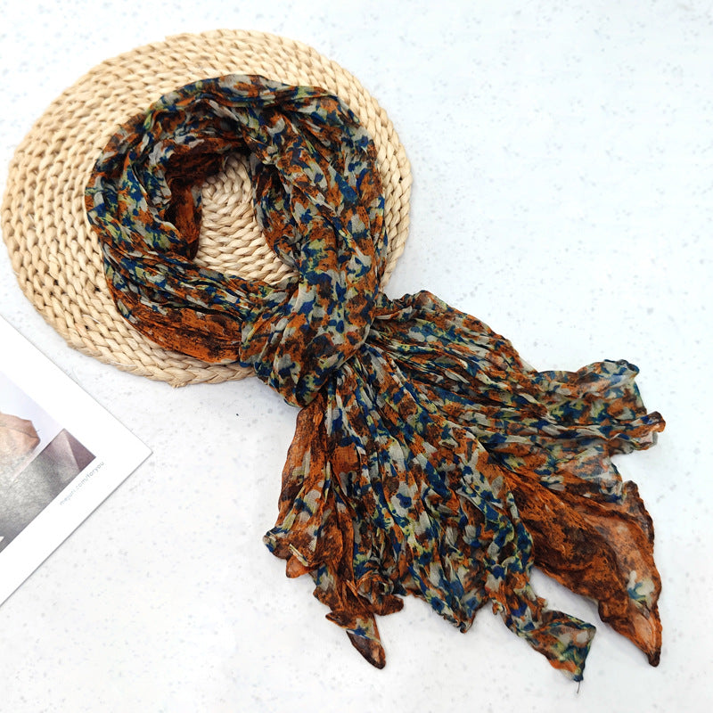 Women's Pleated Simple Silk Floral Shawl Bali Scarfs