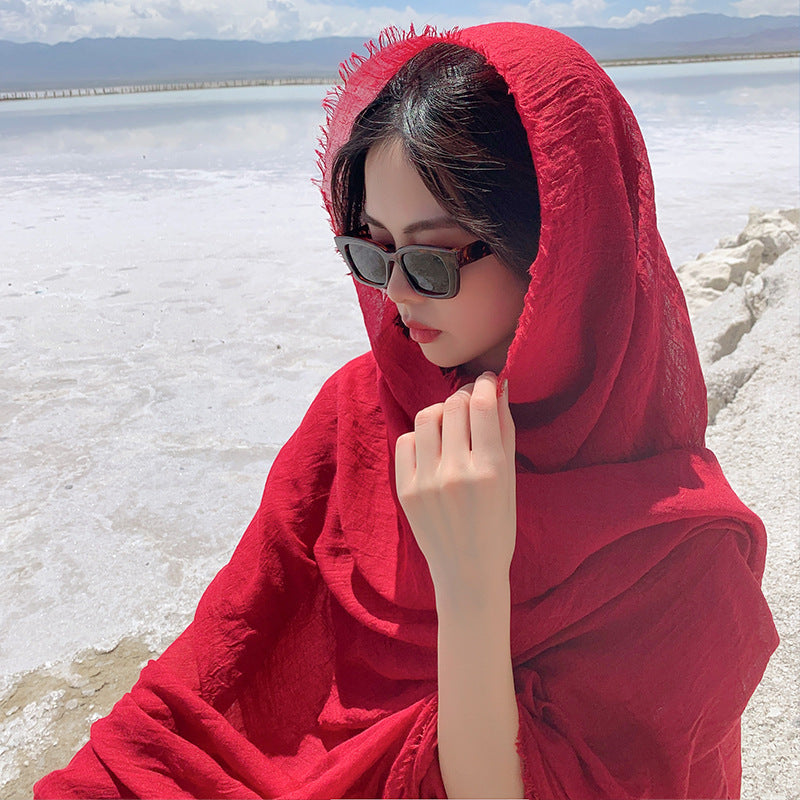 Women's Cotton Linen Desert Sunscreen Shawl Beach Travel Scarfs