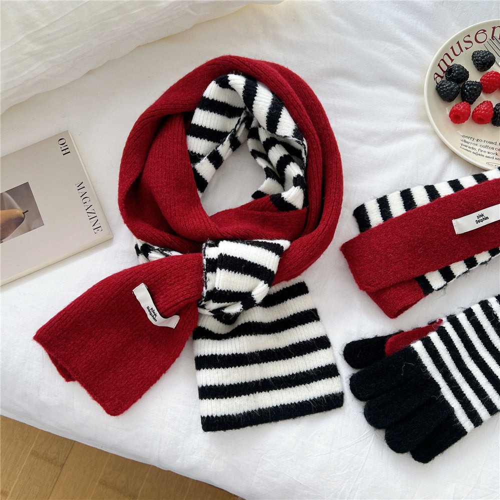 Women's Striped Knitted Korean Thickened Long Warm Scarfs