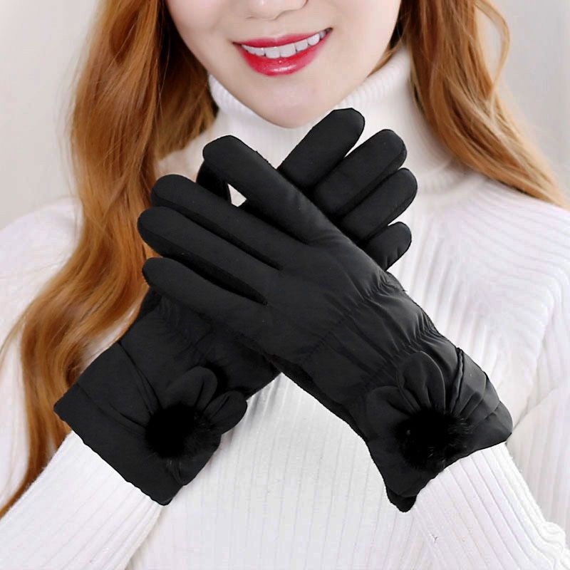 Down Cotton Bow Female Riding Warm Cute Cold Gloves