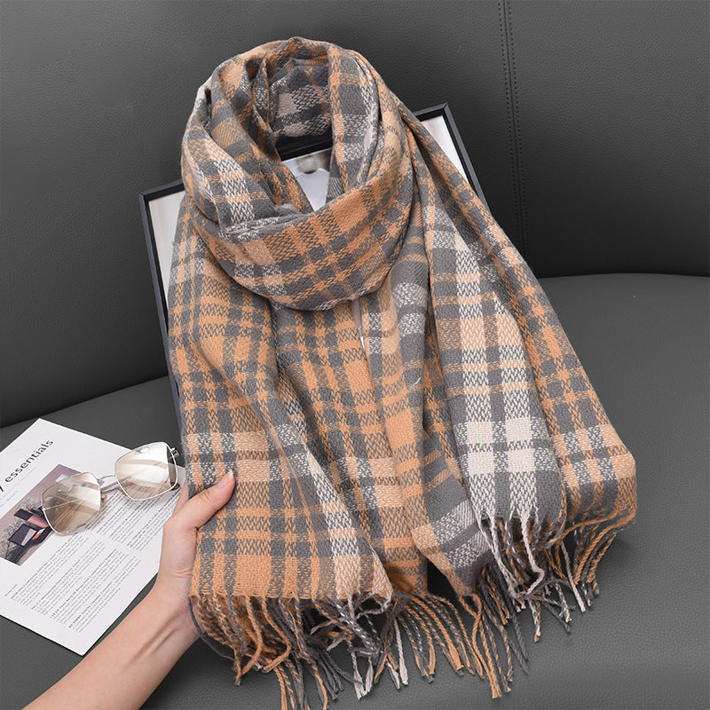 Cashmere Fluffy Lilac Plaid Printed Tassel Scarfs