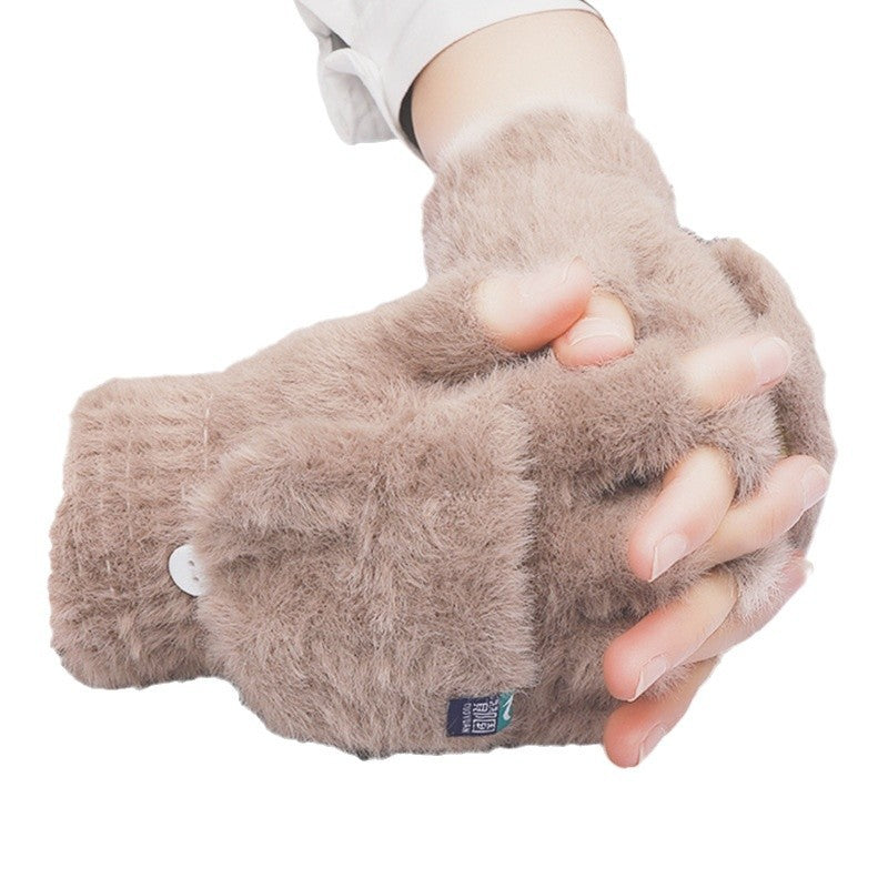 Female Winter Warm Exposed Finger Flip Gloves