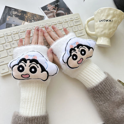 Half Finger Cartoon Knitted Bracers Thick Gloves