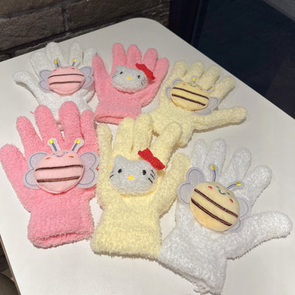 Little Bee Plush Coral Fleece Riding Gloves