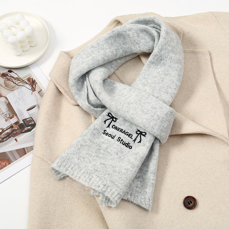 Women's Wool Fashionable Embroidery Bow Soft Glutinous Scarfs