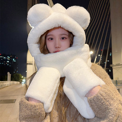 Women's Plush Bear Hat Integrated Winter Cartoon Kids' Headwear