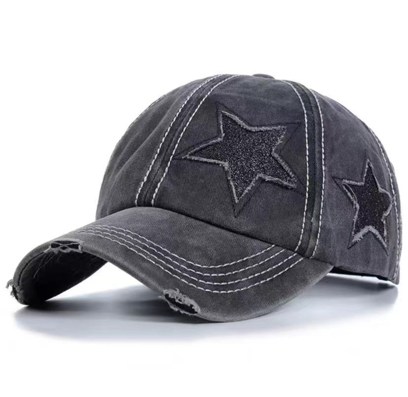 Women's Retro Tattered Jeans Baseball Korean Big Hats & Caps