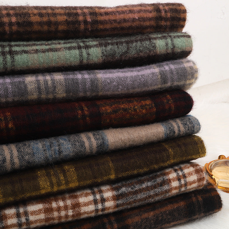 Women's High-grade Plaid Mohair Thickened Warm Korean Scarfs