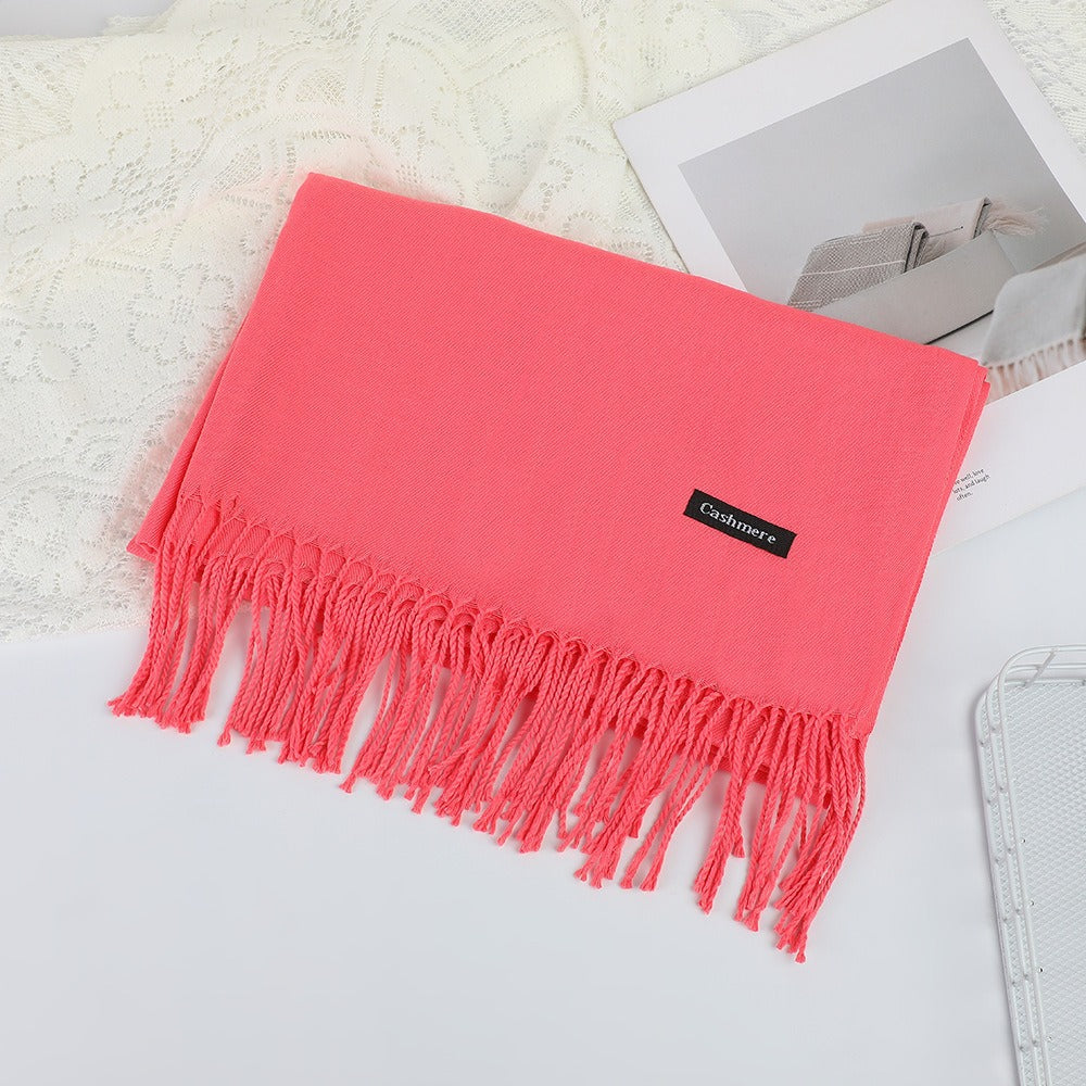 Solid Color Thickened Warm Embroidery Korean Scarfs