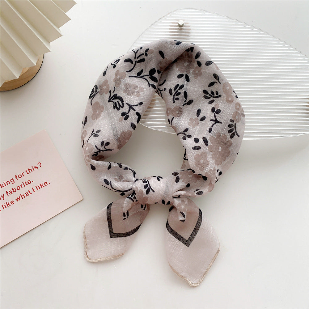 Women's Cotton Linen Small Square Towel Autumn Summer Bandana Headband Scarfs