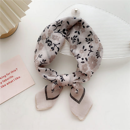 Women's Cotton Linen Small Square Towel Autumn Summer Bandana Headband Scarfs