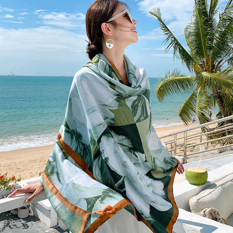 Women's Sunscreen Shawl Yunnan Grassland Travel Wear Silk Seaside Scarfs